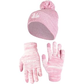 Ultra Game NFL Womens Mens Super Soft Pink Marl Winter Beanie Knit Hat with Extra Warm Touch Screen Gloves