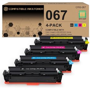 خرطوشة حبر بديلة 067 لخرطوشة الحبر Canon 067 067H لطابعات MF654Cdw MF650C MF653Cdw MF656Cdw LBP630C LBP632Cdw LBP633Cdw - 4 عبوات باللون الأسود والأرجواني السماوي والأصفر