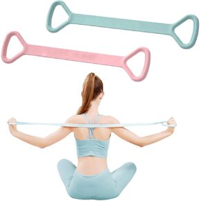 Figure 8 Resistance Band, Arm Back Shoulder Exercise Elastic Rope Stretch Fitness Band, Foot, Leg, Hand Stretcher, Arm Exerciser for Yoga Pilates Stretching Physical Therapy, Home Gym Workout（Pink