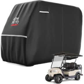 KEMIMOTO 600D Waterproof Golf Cart Cover, Heavy Duty Golf Cart Rain Cover Universal Fits for Most Golf Cart,Large Golf Cart Cover Compatible with EZGO Club Car 2/2+2/4 Passenger, Black