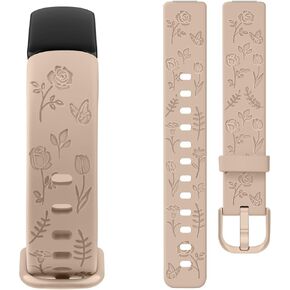 Tobfit Rose Butterfly Engraved bands Compatible with Fitbit Inspire 2 bands Women, Soft Silicone Elegant Floral Pattern Band for Fitbit Inspire 2 [NOT for Fitbit Inspire/Fitbit Inspire HR]