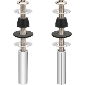 2 PCS Universal Toilet Seat Bolts Kit, Heavy Duty Stainless Steel Toilet Seat Screws with Extra Long Downlock Nuts and Rubber Washers Gaskets Bathroom Toilet Repair Screw