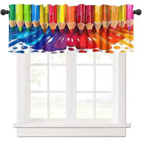 Crayon Window Valance Curtains Colorful Rainbow Pigment Paintings Pencil Pattern for Kids Room Decoration Short Curtain for Kitchen Living Room Bathroom Windows W54xL18in