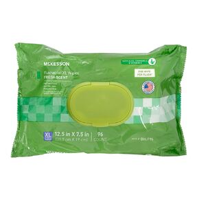 McKesson Flushable* Wet Wipes XL - Aloe & Vitamin E Formula, Gentle on Skin, Plant-Based Adult Cleansing Wipes - Unscented, 96 Wet Wipes per Pack, 96 Wipes, 1 Pack