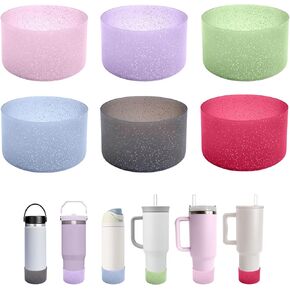 6Pcs Glitter Silicone Cup Boots for Water Bottle Fits Stanley/Owala/Hydro Flask/Simple Modern/Yeti, 2.8-3.1in Width Bottom Protector Cover Sleeve (6 Colors)