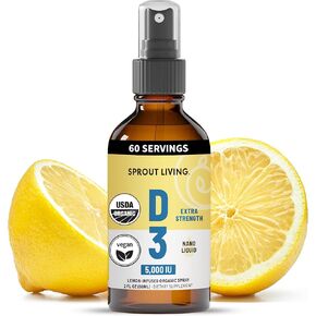 Sprout Living Organic Vitamin D3 5000 IU (Lichen) Spray for Immune Support & Bone Health | Trace Minerals with Real Lemon & Citrus Extract, Sugar Free (2 FL OZ, 60 Servings)