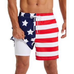 KAIUA SURF Mens Swim Trunks with Compression Liner 7 Inch Inseam Quick Dry Mens Swimming Shorts Bathing Suit