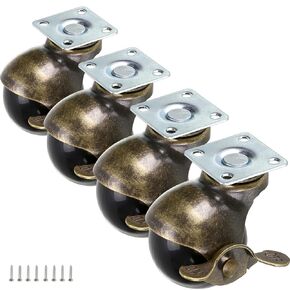 Skelang 4-Pack Ball Caster Wheel, 2" Plate Caster with Brake, Vintage Antique Swivel Caster Great for Furniture, Sofa, Chair, Cabinet, Total Load Capacity 360Lbs