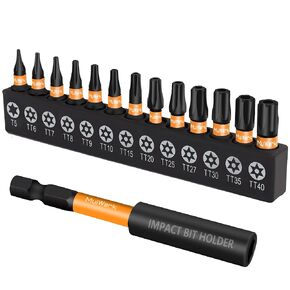 MulWark 1" Torx Bits 14pcs T5-T40 Torx Socket Set - S2 Steel Security Torx Bit Set with Magnetic Bit Holder
