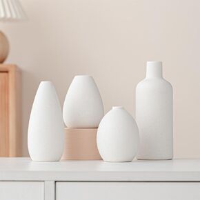 White Ceramic Vase Set 4PCS Small Vases for Flowers, Ceramic Flower Vases for Centerpieces, Decorative Vases for Home Table Entryway Bookshelf