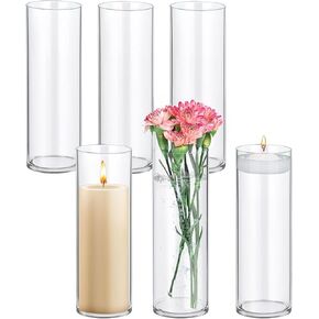 6 عبوات من المزهريات الزجاجية الأسطوانية للقطع المركزية، مزهرية زهور شفافة بطول 40.64 سم، حامل شموع عائمة على شكل إعصار لديكور المنزل والطاولة المركزية in Kuwait