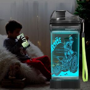 Lightzz Dirt Bike Gifts for Boy, Kids 3D Glowing Water Bottle with LED Light - 14 OZ Tritan BPA Free - Creative Ideal Travel Cup Motorcross Gift for School Kid Boy Child Holiday Camping Picnic