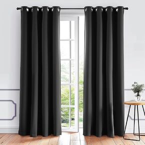Neween Blackout Curtains for Bedroom and Living Room, 2 Panels Set Thermal Insulated Room Darkening Curtains/Drapes Grommet Window Curtains Treatment for Nursery (Black, W66 x L72)