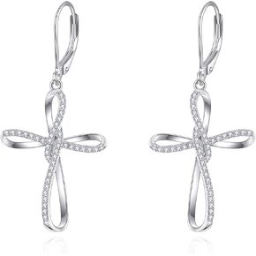 POPLYKE Gold/Rose Gold/Black Cross Leverback Earrings Sterling Silver Philippians 4:13 I Can Do All The Things Inspirational Earrings Jewelry for Women Men