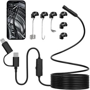 Endoscope Camera with Light for Android iOS, Borescope Inspection Snake Camera with 8 Led Lights, Waterproof IP67 8mm Semi-rigid Cable 1920P HD Pipe Inspection Cam No Wifi Needed