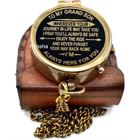 Brass Compass Gift for Grandson Engraved Quote, Memory Present to My Grandson Birthday, Baptism, Graduation, Confirmation, Love, Gift idea by Grandpa Grandma