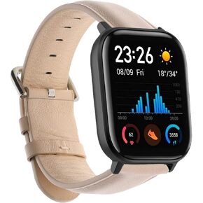 kwmobile Real Leather Watch Strap Compatible with Garmin vivomove Trend/Amazfit GTS 4 Mini/Bip 3 Pro/Bip 3 - Fitness Tracker Replacement Sports Wristband with Clasp