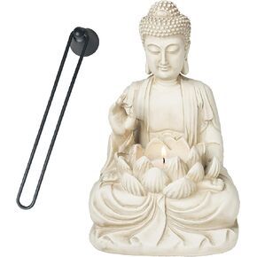 Buddha Tealight Candle Holder Statue – 8.5" Tall Polyresin - Zen Home and Garden Decor - Includes 3pcs Tea Lights and Free Candle Snuffer for Office, Indoor, Outdoor Decoration