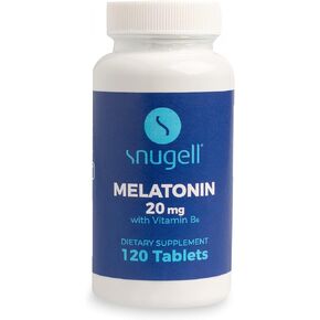 Snugell Melatonin 20 mg Tablets with Vitamin B6 | Vegetarian, Non-GMO, Gluten Free | High-Potency 20 mg | Support Natural Sleep Cycles | 120 Fast Dissolving Tablets (1)