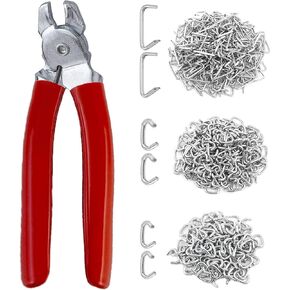 300 PCS Galvanized Hog Rings with Bent Pliers Set, Includes 3/4", 1/2", and 3/8" Hog Rings for Animal Cages, Ropes, Bags, DIY Crafts, and Furniture Upholstery