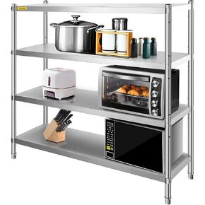 VEVOR Stainless Steel Shelving 46.8x18.5 Inch 4 Tier Adjustable Shelf Storage Unit Stainless Steel Heavy Duty Shelving for Kitchen Commercial Office Garage Storage 330lb Per Shelf
