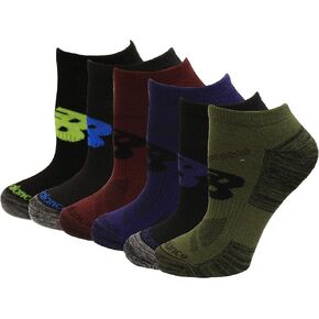 New Balance Kid's Low Cut Socks, Black Multi, (S) Kid's 4-8, 6 Pair