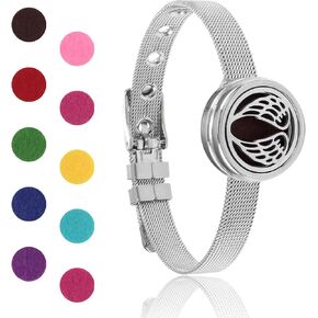 Essential Oil Diffuser Bracelet Aromatherapy Locket Adjustable Bracelet Stainless Steel Tree of Life Watch Chain Bracelet with 10 Pcs Refill Pads for Women