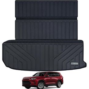 حصيرة صندوق السيارة مناسبة خصيصًا لسيارة Toyota Grand Highlander 2024 (تشمل الهجين) (غير مناسبة لـ XLE) وتناسب Lexus TX، (الصندوق مع مكبر صوت على اليسار) ملحقات بطانة البضائع TPE لجميع الأحوال الجوية