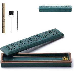 CEREMONY Incense Holder,Ceramic Incense Holder for Sticks with Ash Catcher,Coffin Style Incense Box,Incense Burner for Meditation Yoga Spa Room Decor(Brown)