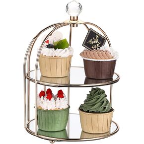 حامل كب كيك مرآة ذهبية من ELLDOO، صينية تنظيم خزانة الملابس ذات طبقتين على شكل قفص الطيور، صينية حلية المجوهرات، صينية العطور، صينية المكياج، صينية تخزين الحمام in Kuwait