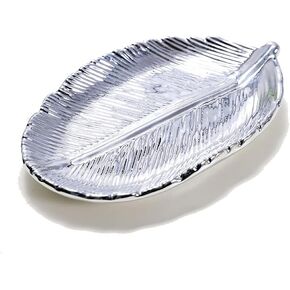 1 Piece Ceramic Leaf-shaped Jewelry Display Tray Small Objects Storage Tray for Dresser Christmas Birthday Wedding Gifts (Silver)