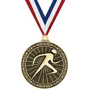 Running Medals, 2" Gold Abstract Runner Medal Award with Free Custom Engraving Prime