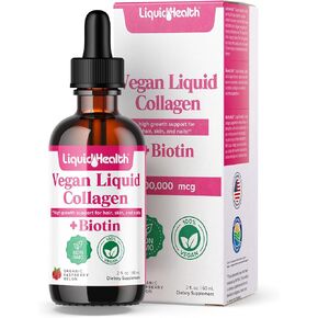 LIQUIDHEALTH 100% Vegan Collagen Plus Biotin 100,000mcg Liquid Drops - Plant-Based Liquid Collagen for Women, Men - Hair & Nail Growth, Skin Health, Boosts Metabolism - Non-GMO, Sugar Free (3 Pack)