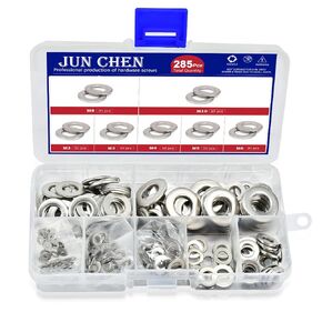 Washers,285pcs 304 Stainless Steel Washers,7 Sizes M2 M3 M4 M5 M6 M8 M10 Assorted Washers for Screws，Fender Washers，Flat Washers for Bolts Assortment Set