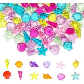 110 Pcs Acrylic Seashells Conch Starfish 4 Styles Colorful Shells for Crafts for Beach Theme Party, Table Decorations, Swimming Pool Diving Treasure Hunt, Vase Filler, Home Decoration，DIY Decoration