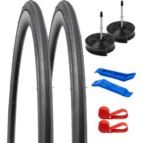 YUNSCM 2-PCS 700C Bike Tires 700x23C/23-622 and 700C Heavy Duty Bike Tubes Presta Valve with 2 Rim Strips Compatible with 700x21C 700x22C 700x23C 700x24C 700x25C Bike Bicycle Tires and Tubes (P-1233)
