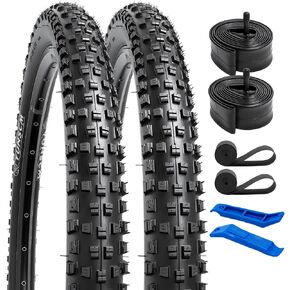 2-PCS 27.5" Bike Tires 27.5x2.10/54-584 60TPI Nylon Antipuncture Protection and 27.5" Heavy Duty Bike Tubes Schrader Valve Compatible with 27.5x1.95-2.125 Bicycle Tires and Tubes (W-3103)