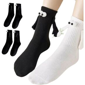 2 Pairs Magnetic Holding Hands Socks for Women Men， Funny Socks Gift for Mom Dad Couple Lovers Coworkers Buddies