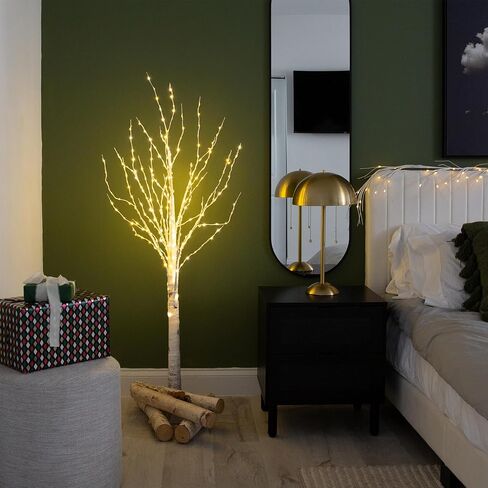 Nearly Natural 5-FT Pre-lit Artificial White Birch Tree with LED Lights, 240 Warm White LEDs for Indoor Home Décor, Fake Lighted Birch Tree for Winter, Valentine's Day, Easter Decorations in Saudi Arabia