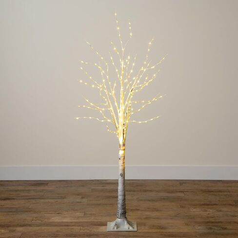 Nearly Natural 5-FT Pre-lit Artificial White Birch Tree with LED Lights, 240 Warm White LEDs for Indoor Home Décor, Fake Lighted Birch Tree for Winter, Valentine's Day, Easter Decorations in Saudi Arabia