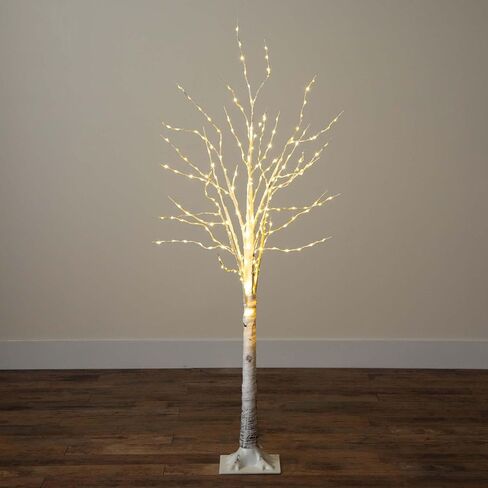 Nearly Natural 5-FT Pre-lit Artificial White Birch Tree with LED Lights, 240 Warm White LEDs for Indoor Home Décor, Fake Lighted Birch Tree for Winter, Valentine's Day, Easter Decorations in Saudi Arabia