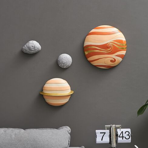 AWNR جدار الفن ديكور ثلاثي الأبعاد، ديكور الكوكب - 4 قطع جدار النظام الشمسي للتعليق على غرفة المعيشة، الحضانة، هدايا للأطفال in Kuwait