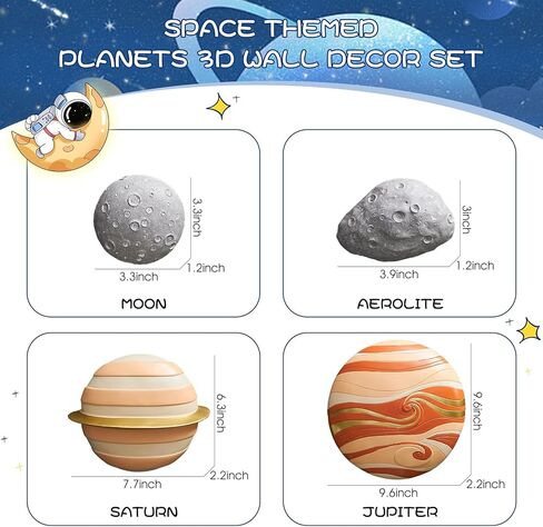 AWNR جدار الفن ديكور ثلاثي الأبعاد، ديكور الكوكب - 4 قطع جدار النظام الشمسي للتعليق على غرفة المعيشة، الحضانة، هدايا للأطفال in Kuwait