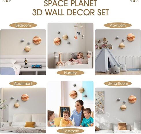 AWNR جدار الفن ديكور ثلاثي الأبعاد، ديكور الكوكب - 4 قطع جدار النظام الشمسي للتعليق على غرفة المعيشة، الحضانة، هدايا للأطفال in Kuwait