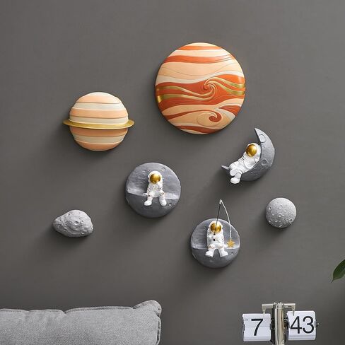 AWNR جدار الفن ديكور ثلاثي الأبعاد، ديكور الكوكب - 4 قطع جدار النظام الشمسي للتعليق على غرفة المعيشة، الحضانة، هدايا للأطفال in Kuwait