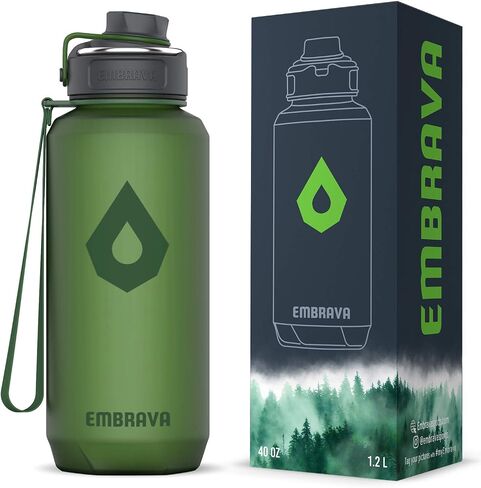 Embrava 40oz Water Bottle - Large with Travel Carry Ring - Wide Leak Proof Drink Spout - Heavy-Duty, BPA & BPS Free Tritan Plastic - Best for Sports, Hiking, Gym, Men & Women in Kuwait
