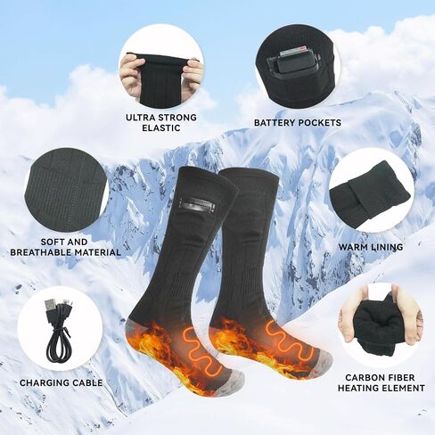 جوارب ساخنة للرجال والنساء، جوارب تسخين كهربائية 4000 مللي أمبير في الساعة، جوارب تسخين ببطارية قابلة لإعادة الشحن مع 3 مستويات تسخين للصيد في الهواء الطلق والتزلج والتخييم والصيد in Saudi Arabia