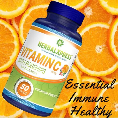Herbalxpress Vitamin C 500mg with Rose HIPS, Ascorbic Acid & Citrus Bioflavonoids 100 Tablets (2 Tubs) - The Powerful Duo:- A Complementary Approach to Boost Your Immune System. in Saudi Arabia