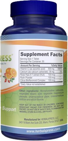 Herbalxpress Vitamin C 500mg with Rose HIPS, Ascorbic Acid & Citrus Bioflavonoids 100 Tablets (2 Tubs) - The Powerful Duo:- A Complementary Approach to Boost Your Immune System. in Saudi Arabia