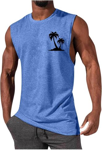 Men's Gym Workout Tank Tops Beach Shirts Summer Sleeveless Training T-Shirt Muscle Bodybuilding Athletic Clothes in Saudi Arabia